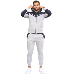 Men Color Blocking Hooded Fleece Tracksuit <b>Set</b> Full Sleeve Drawstring Casual Autumn Wear Breathable Polyester Cotton Material - Product Image 5
