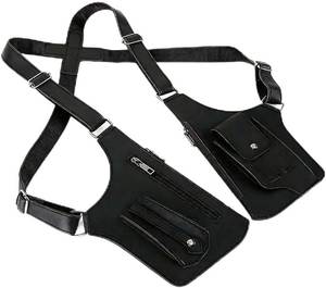 Sac à bandoulière tactique FAZMAX en cuir véritable noir, unisexe, avec doublure en cuir véritable, fermeture éclair, sangle détachable - Product Image 3