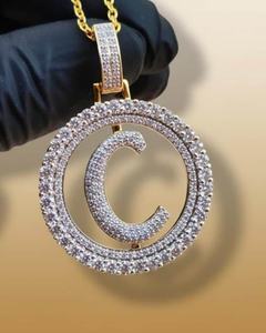 Pendentif personnalisé en argent 925 plaqué or 18 carats, lettre alphanumérique ronde porte-bonheur, style Hip Hop Iced Out, breloques initiales personnalisées - Product Image 3
