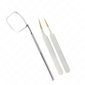 3PCS Stainless Steel Eyelash Extension Tweezers Set with White Isolation Mirror Fiber Tip Lash <b>Tools</b> Private Label Kit - Product Image 2