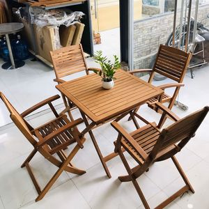 Modern Courtyard Furniture Outdoor <b>Dining</b> <b>Table</b> With Concrete Top Wood <b>Dining</b> Chairs Wooden Bench Garden <b>Table</b> and Chair Set - Product Image 2