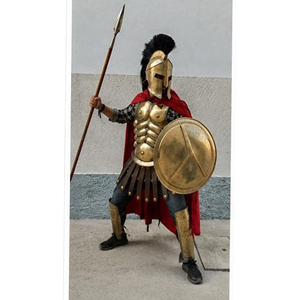 Ensemble de costume d'armure de guerrier spartiate médiéval, casque d'hoplite grec, plastron, lance, pour cosplay, reconstitution historique et fête d'Halloween - Product Image 1