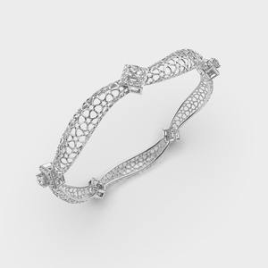 Bracelet jonc en argent sterling 925 massif avec motif en treillis et diamants pour femmes, OEM - Product Image 2