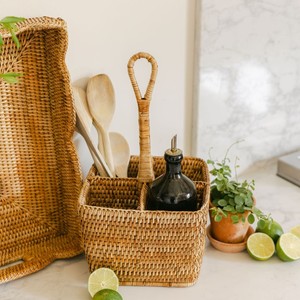 Outdoor dinner <b>table</b> decor rattan silverware <b>caddy</b> natural wood utensil holder flatware holders - Product Image 2