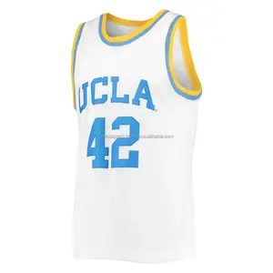 Jersey basket putih dengan warna biru bordir Tim kustom nama tim basket perlengkapan kaus basket untuk pemuda