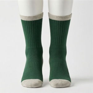 Green Crew <b>Socks</b> Solid Color Ribbed Knitted Breathable Casual Wear for Adults - Product Image 1