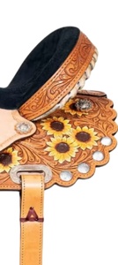 Selle occidentale florale de tournesol Course durable Équipement de cheval anglais Cuir véritable Tambour teint Produits doux de l'Inde - Product Image 2