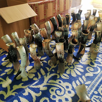 Corne à boire viking en corne de vache faite à la main avec support, tasse naturelle polie pour cadeaux au meilleur prix