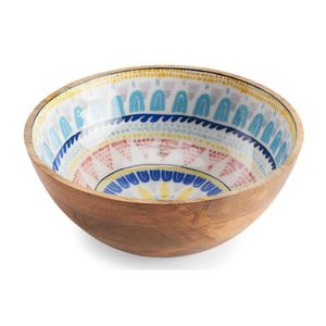 Bol de service en bois artisanal avec impression florale émaillée, vaisselle décorative pour la salle à manger, bol d'appoint pour la décoration intérieure, bol en bois - Product Image 3