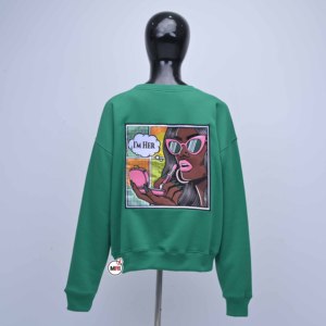 แม็กซิมัส จิวเวลส์เสื้อสเวตเชิ้ตคอกลมสีเขียวสำหรับผู้หญิง แขนยาว พิมพ์ลายยางนูน ทรงหลวม สวมใส่สบาย ผ้าถัก 100% ผ้าฝ้าย ใส่ได้ทุกฤดู - Product Image 2
