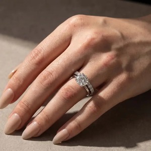 Classic Design 925 <b>Sterling</b> <b>Silver</b> Gold Plated Moissanite 3 Ct Round Cut Solitaire Engagement <b>Ring</b> <b>Set</b> Stackable for Women India - Product Image 3