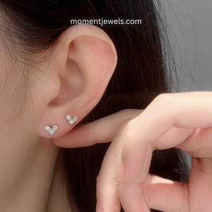 Elegant V Shape Moissanite <b>Stud</b> Earrings Luxury Rhodium Plated 925 Sterling <b>Silver</b> Ear <b>Studs</b> Round Gemstone Inlay Women Simple - Product Image 6