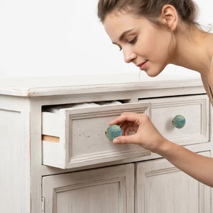 Poignée de meuble ronde multifonction en laiton et bois, motif floral bleu et or moderne, pour commode et tiroir - Product Image 4
