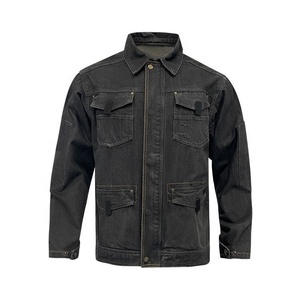 Veste en jean foncé pour homme, style workwear, col rabattu, fermeture éclair, plusieurs poches, coupe classique, pour l'automne - Product Image 1