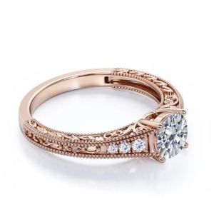 Anillo de Compromiso Vintage de Lujo con Diamante Moissanita de Corte Redondo de 1.1 Quilates, Diseño Filigrana Eduardina en Oro Rosa para Bodas y Fiestas - Product Image 4