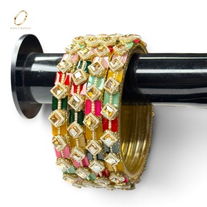 Luxury Multicolour Kashmiri Glass Bangles Set Square <b>Crystal</b> Stones for Bridal Wedding Party Wear Wholesale Jewelry Manufacturer - Product Image 5