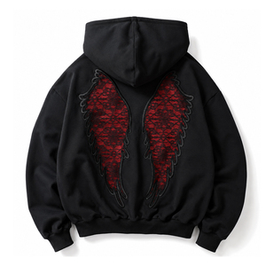 Sudadera con capucha y cremallera personalizada con alas de ángel, estilo gótico bordado, de forro polar oversize, unisex, ropa urbana, OEM, ODM, marca privada - Product Image 1