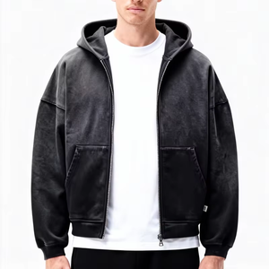 OUNA Pull personnalisé épais et oversize en coton bouclette, style streetwear vintage, délavé à l'acide, avec poche effet usé, écologique, automne - Product Image 5