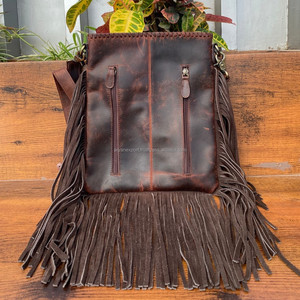 New Hot Selling Hand Tooled Genuine Leather <b>Large</b> Fringe <b>Crossbody</b> <b>Bags</b> for Women's Western Floral Pattern Concealed Carry Purse - Product Image 4