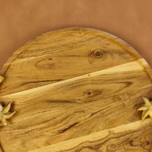 Plateau de service rond en bois naturel avec poignées en forme de palmier, plateau en bois fait main pour la cuisine, la table à manger, la présentation de fruits et de collations - Product Image 4