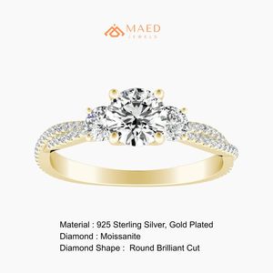 Bague à trois pierres en moissanite pour femme, couleur or, bijoux de fiançailles, de mariage et d'anniversaire, style élégant pour un usage quotidien - Product Image 6
