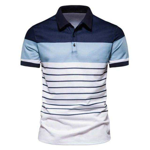 Polo en tricot à manches courtes pour homme, à blocs de couleur et rayures, coupe classique, décontracté, bleu, blanc, marine - Product Image 4