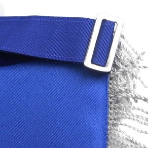 Tablier de Maître Ancien de la Loge Bleue, broderie à la main bleue et or-argent avec motifs de piliers, en cuir blanc avec cordons - Product Image 5