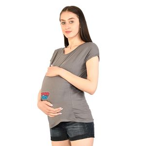 Camiseta de Manga Corta para Mujer, Color Gris, con Estampado de Dibujos Animados de Bebés, Cuello Redondo, Estilo Casual, Corte Regular, 100% Algodón, Transpirable - Product Image 3