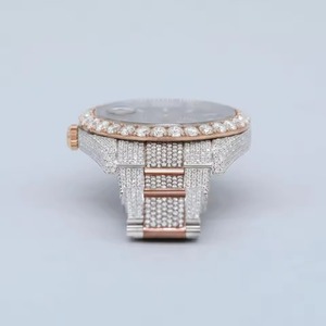 Reloj de lujo unisex de acero inoxidable con diamantes, caja redonda, esfera analógica, cristal de zafiro, cierre desplegable, 44 mm - Product Image 3