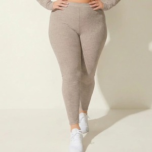 Leggings tricotés taille haute pleine longueur couleur unie extensibles grande taille pour femme, pantalon de yoga et d'entraînement sans couture en Spandex et Nylon - Product Image 6