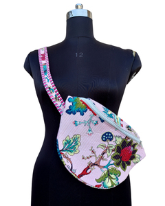 Floral Quilted Women's Chest Bag Cotton Crossbody Satchel Zipper Shoulder <b>Purse</b> for Shopping Travel - Product Image 3