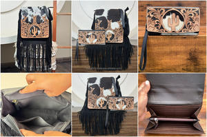 Nuevo bolso cruzado oculto de cuero de vaca genuino con herramientas a mano y bolso de mano Cactus Design Combo de 2 piezas para mujer - Product Image 3