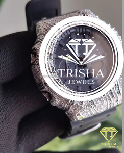 <b>Black</b> Face Luxury <b>Watch</b> with VVS Moissanite Diamonds Set in 925 Sterling Silver Fashion Accessory - Product Image 3