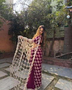 KV Traditional Embellished Bollywood Silk Blend Party <b>Saree</b> (<b>Purple</b>)-Reversible & Wrinkle Free - Product Image 5