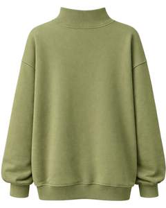 Sweat-shirt en molleton surdimensionné pour femme, vert olive, col haut, broderie de plumes, pull décontracté d'hiver, coton et polyester - Product Image 2