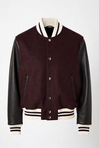 Premium Custom Logo Embroidered Letterman <b>Varsity</b> <b>Jacket</b> Green Body Brown Genuine Leather Sleeves Striped Rib Knit Unisex <b>Bomber</b> - Product Image 5