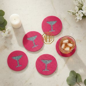 Handmade Eco-Friendly Bohemian Round Glass <b>Coasters</b> with Beaded Designs for Table Decoration - Product Image 2