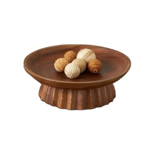 Elegante bandeja de exhibición redonda de madera hecha a mano con base de pedestal para decoración de mesa de lujo para el hogar. - Product Image 1