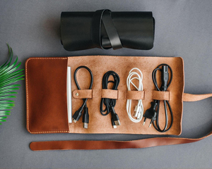 Custom Embossed Leather <b>Cable</b> Organizer Brand Logo Cord Holder Travel Tech Wrap Wire Management Case Production LCO-0024 - Product Image 6