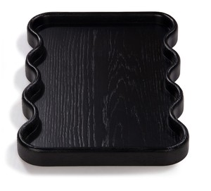 High Quality Eco Friendly Acacia Wood Black Scalloped Serving <b>Tray</b> Decorative Rustic Design for Steak Pasta <b>Snacks</b> Kitchenware - Product Image 3
