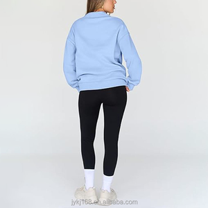 Sweatshirts à col rond bleu ciel avec logo personnalisé, sweatshirts oversize brodés à col montant, sweatshirts à col roulé, vêtements de sport pour femmes - Product Image 2