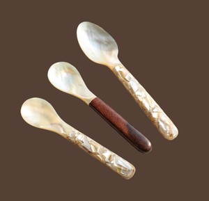 Cuillère élégante artisanale en nacre dorée naturelle, manche mosaïque design, cuillère à caviar et desserts, vaisselle - Product Image 2