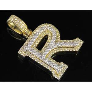 Colgante de Letra R Estilo Hip Hop con Diamantes, Chapado en Oro, Personalizado con Inicial, para Hombre y Mujer, Colgante de Letra con Moissanita - Product Image 1