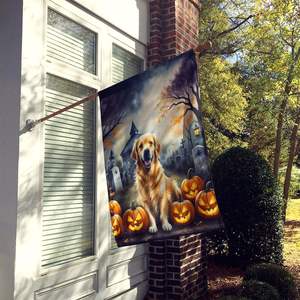 Bandera de Casa de poliéster Multicolor grande para Golden Retriever Spooky Halloween decorativo patio Banner ilustraciones pared colgante porche - Product Image 2
