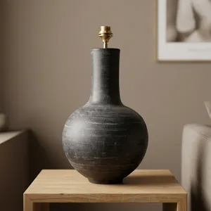 Base de lampe de table noire, design rustique rond en céramique, sans abat-jour, pour décoration vintage industrielle de chambre à coucher, salon, maison - Product Image 4