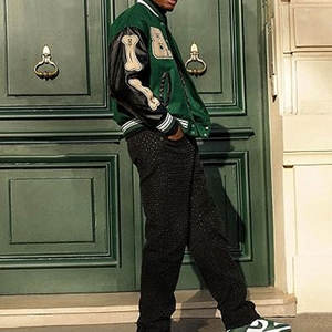 Blouson Moto Homme Blackair, Veste Baseball Varsity Femme, Manteaux Vintage Décontractés, Streetwear Tendance en Mélange de Cuir - Product Image 2