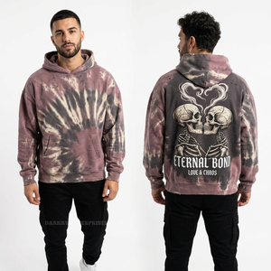 Mens Tie Dye Hoodie Purple Grey Spiral Wash Distressed Sweatshirt Custom Eternal Bond Skull Graphic Print Pullover Hoodies - Product Image 1