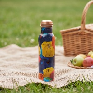Novelty Colorful Umbrella Pattern Stainless Steel <b>Water</b> <b>Bottle</b> <b>with</b> Copper Screw-On Cap Reusable Direct Drinking - Product Image 6
