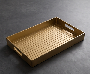 Bandeja de lujo rectangular de latón con base acanalada y asa, plato para servir, centro de mesa para sala de estar, decoración. - Product Image 4