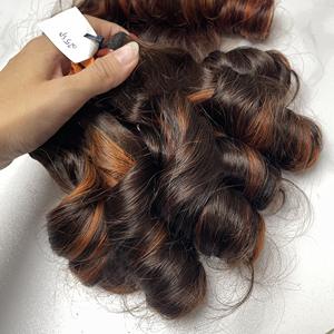 Cheveux vierges bruts vietnamiens de qualité supérieure, boucles rebondissantes rapides, couleur orange piano, tissage double trame à la machine, 100g - Product Image 4